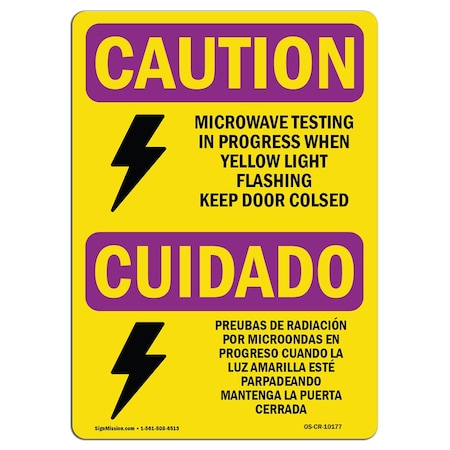Signmission OSHA CAUTION RADIATION Sign, Microwave Testing Bilingual, 14in X 10in Decal, 14" W, 10" H, Landscape OS-CR-D-1014-L-10177